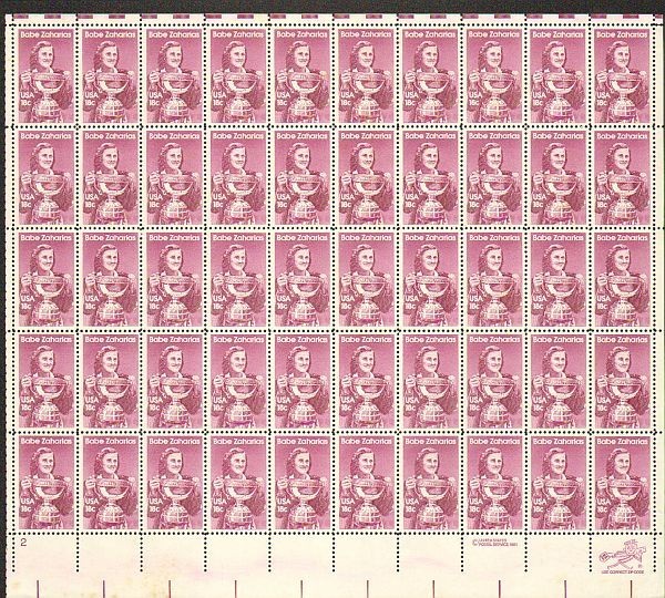 United States 18¢ Babe Zaharias #1932 MNH Full Sheet FACE VALUE