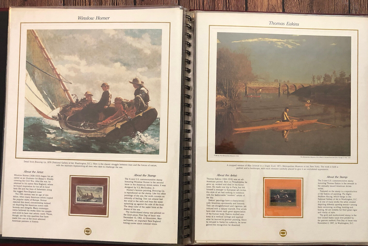 American Artist Stamp Panels. Rare Stamp Album. Luxury Museum Art.