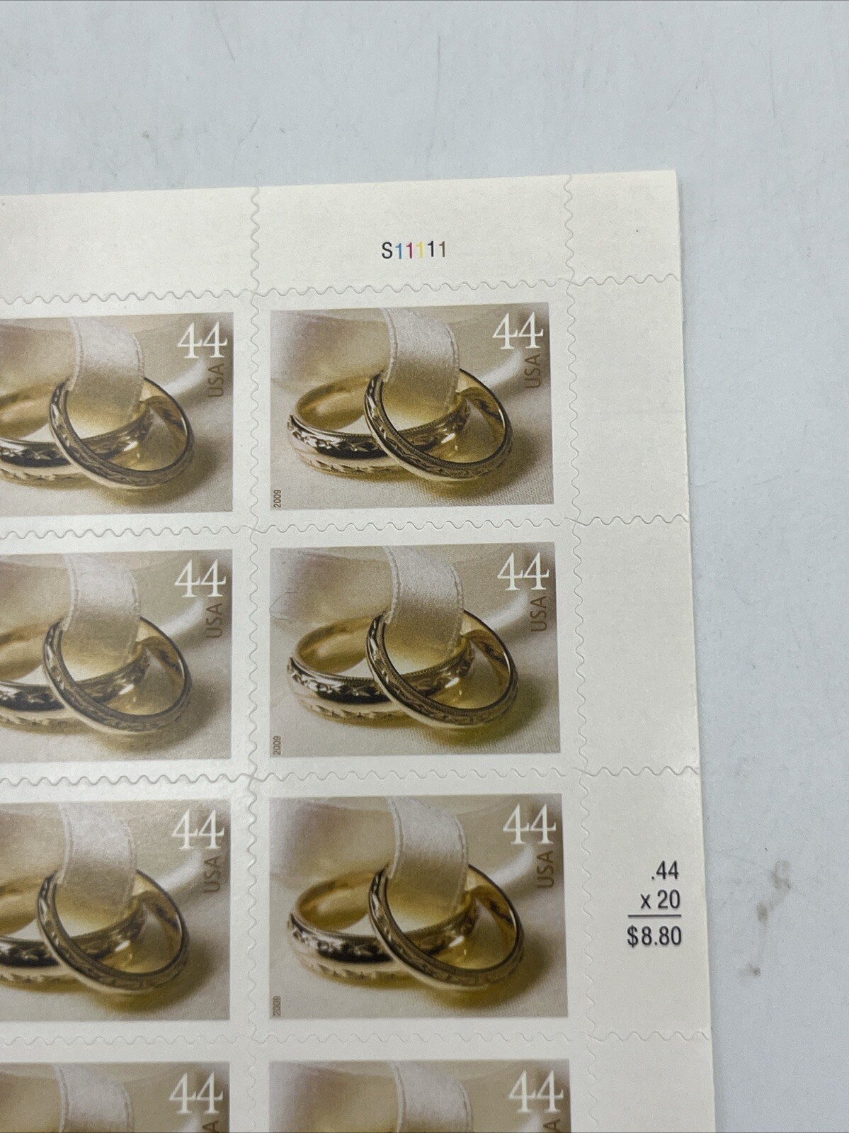 US Stamp 2009 44 Cent Wedding Rings 20 Stamp Sheet Scott #4397