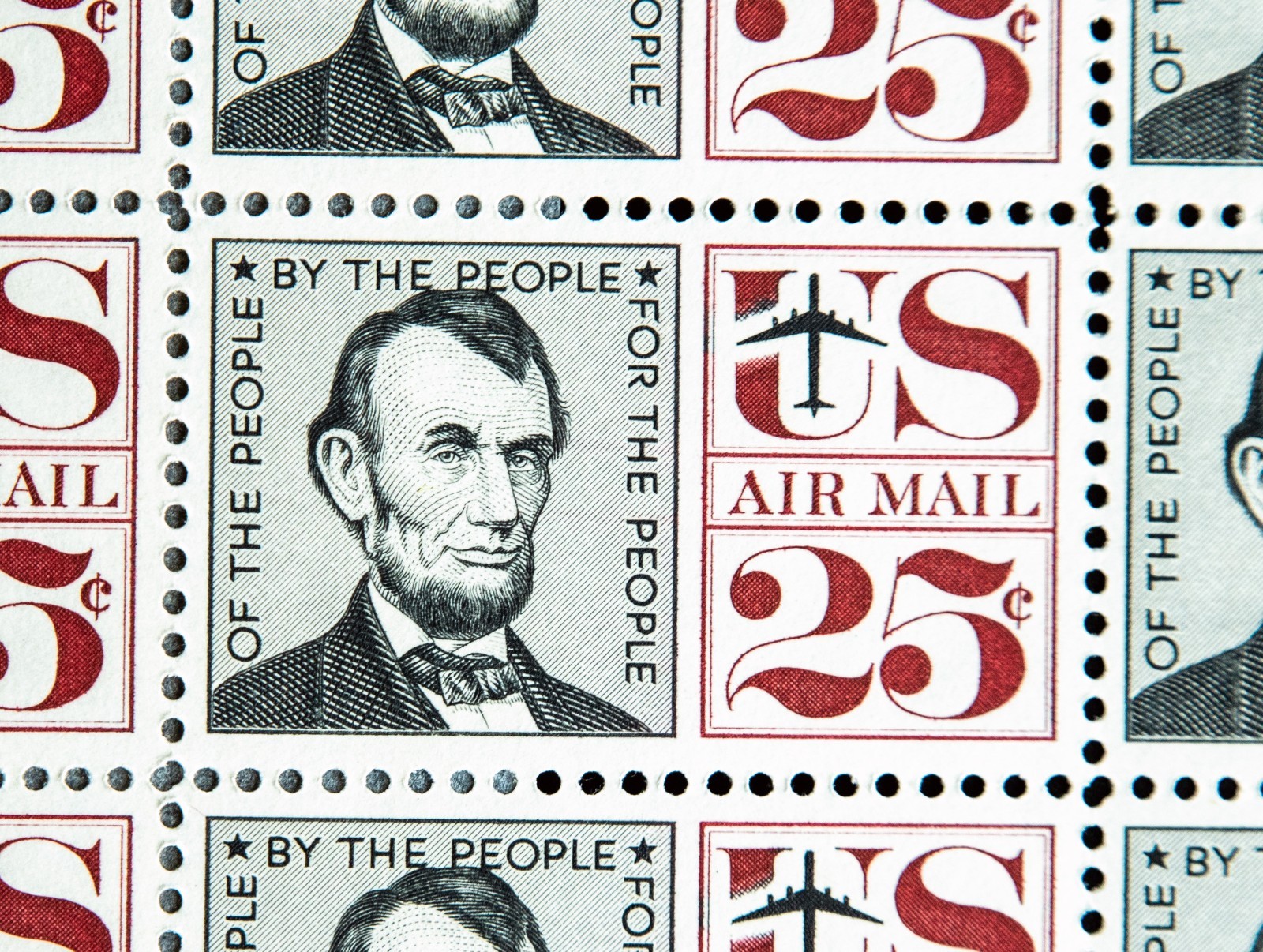 US SCOTT C59 PANE OF 50 ABE LINCOLN AIRMAIL STAMPS 25 CENT FACE MNH