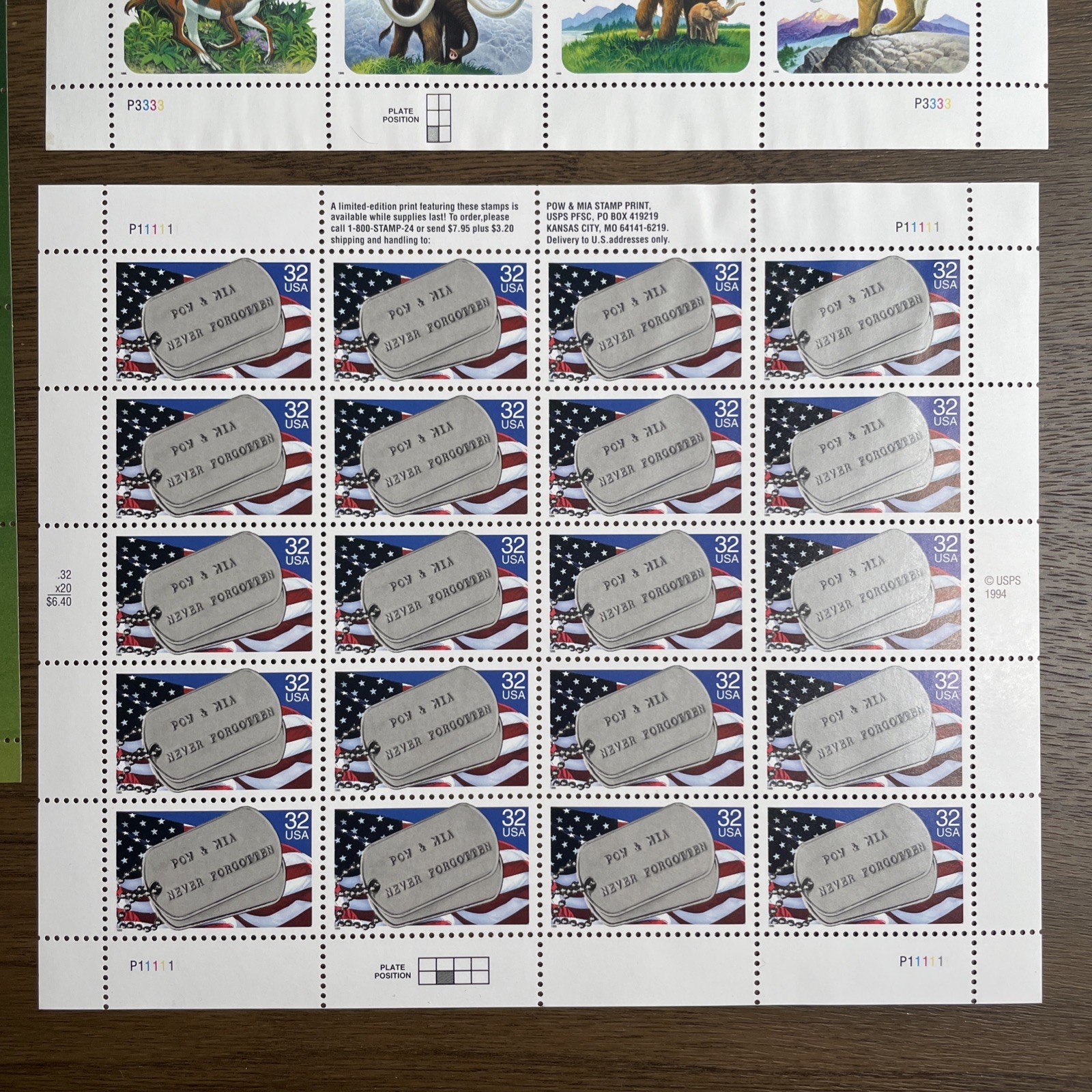 60 32¢ US Stamps of American Indian Dances Prehistorical Animas and POW MIA Lot