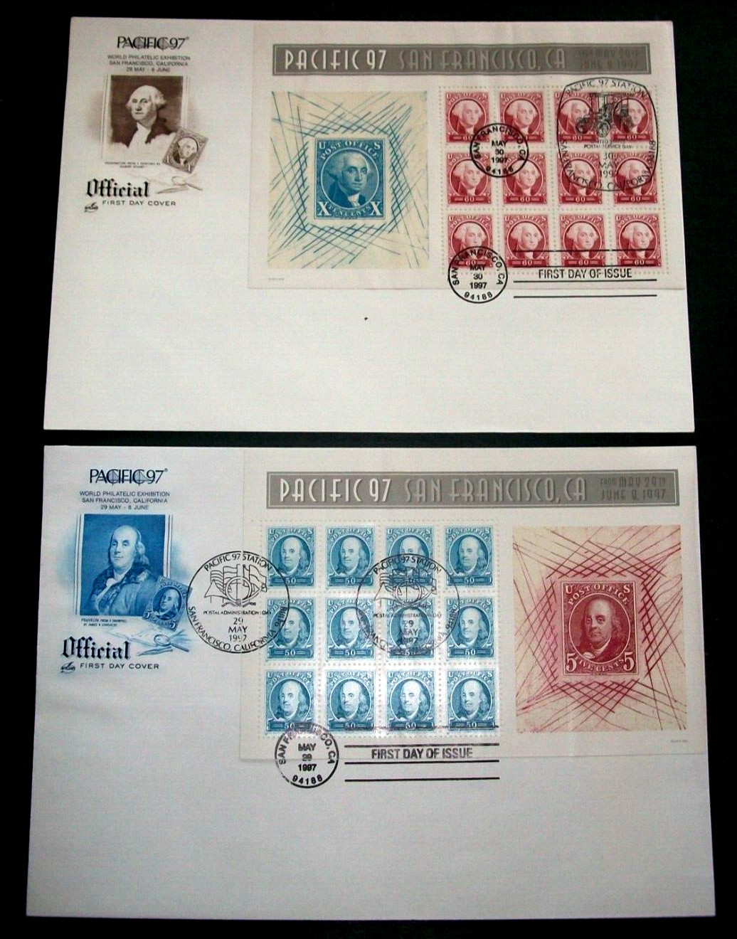 US SCOTT 3139 AND 3140 PANE OF 12 PACIFIC 97 50 AND 60 CENTS FACE NH