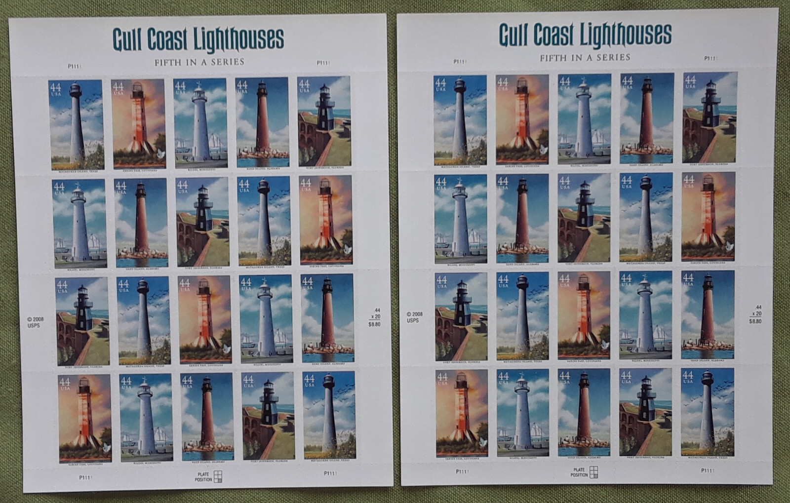 Combo: 2 each of SOUTHEASTERN 37¢, PACIFIC 41¢, GULL COAST 44¢ Lighthouses Stamp
