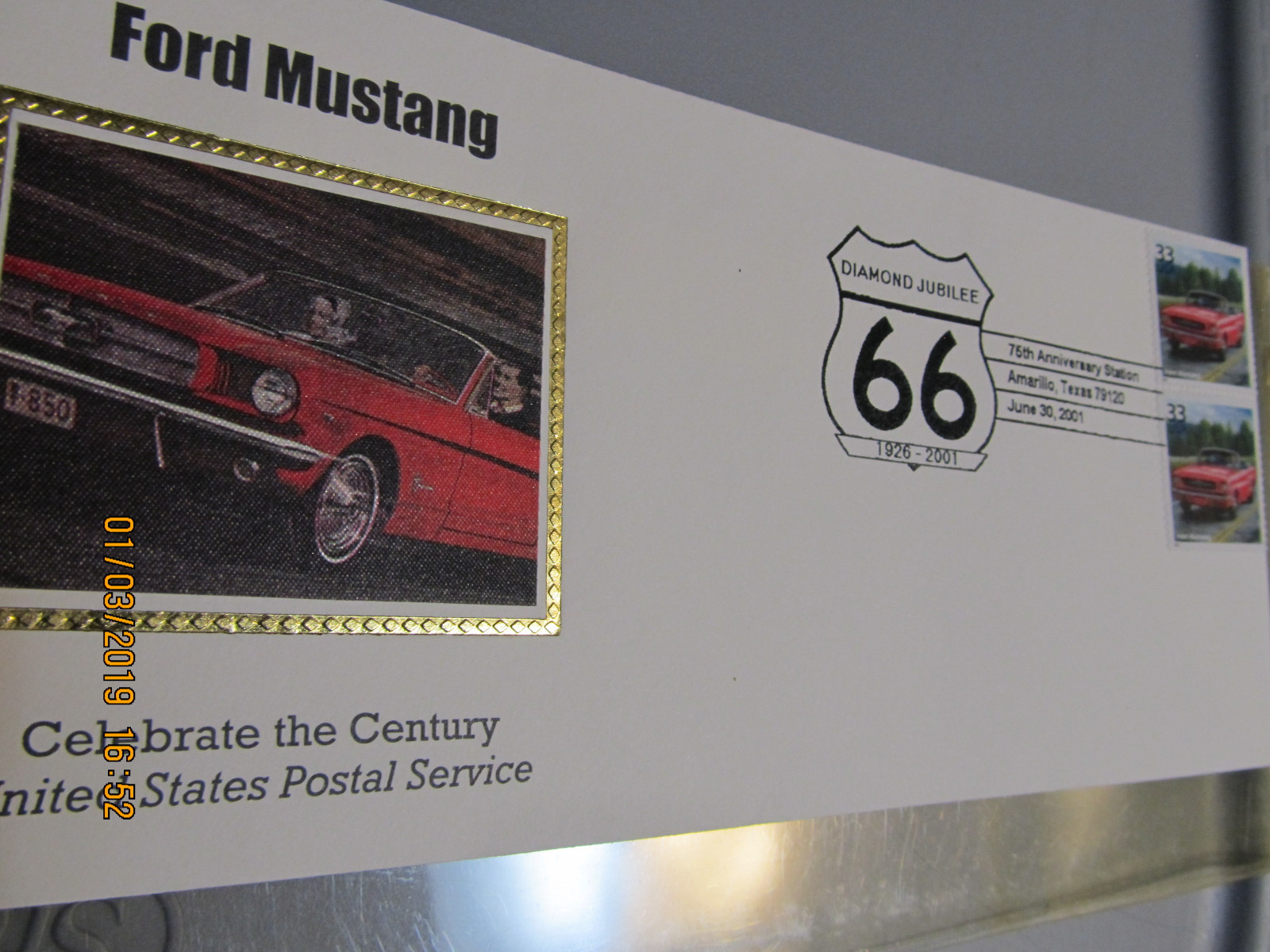 Ford Mustang USPS Diamond Jubilee 66 1926-2001 75th Anniversary Station Texas