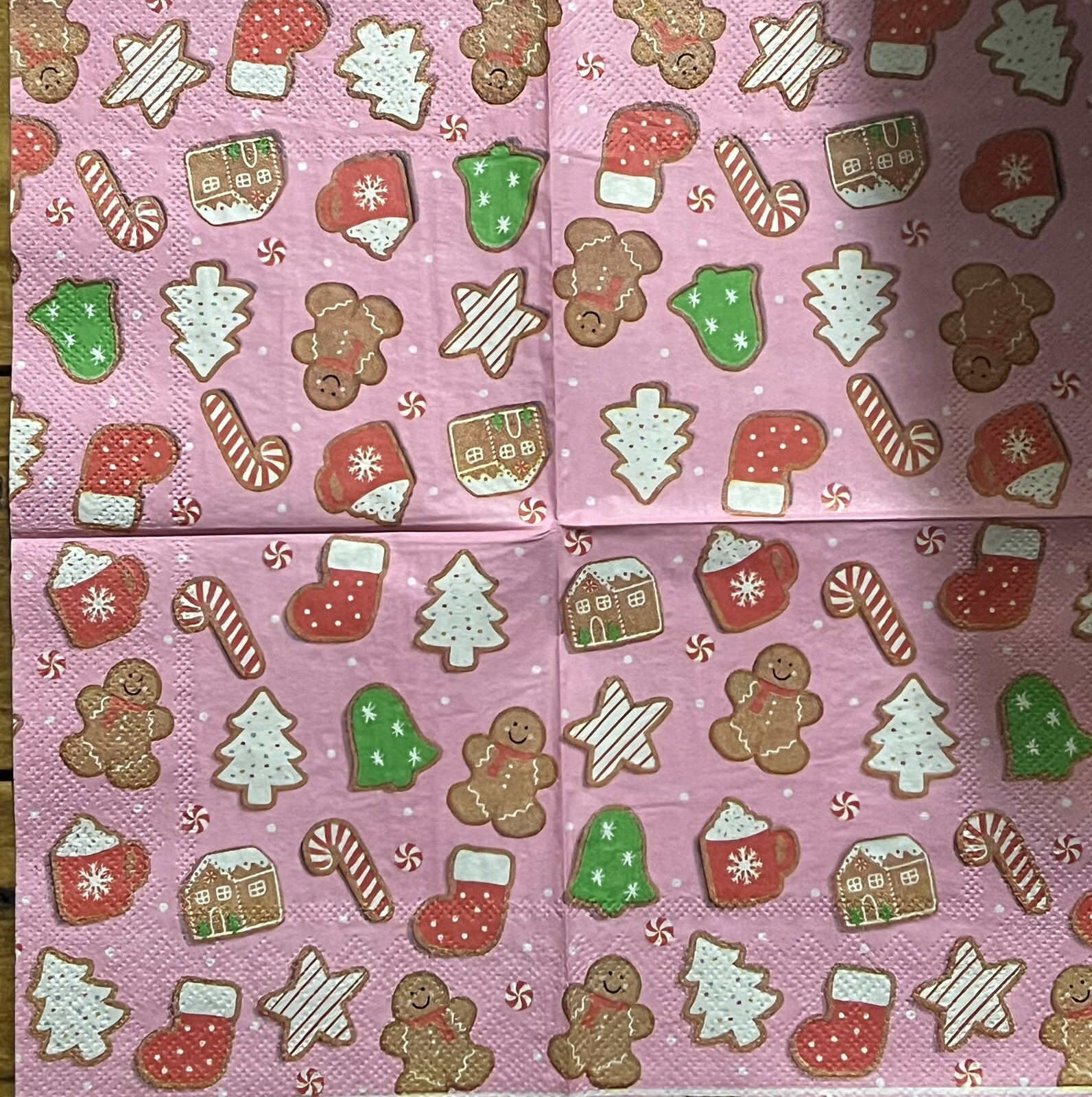 TWO Pink Gingerbread House/stocking/Trees/Beverage napkins decoupage/art/Craft