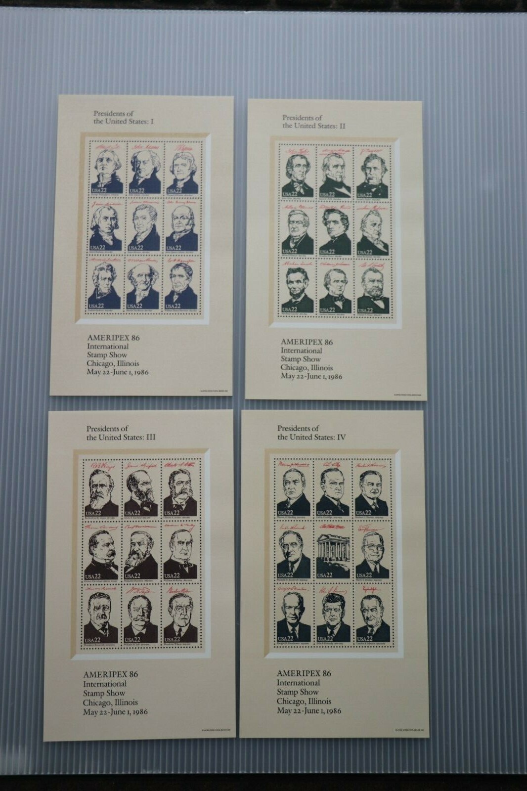 US Postage stamp sheets 36 US Presidents, 36 twenty two cent stamps.