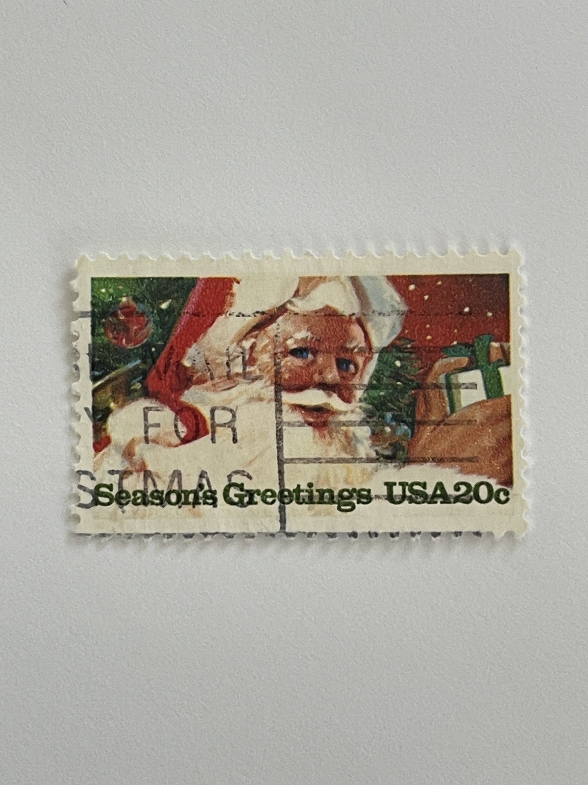 United States USA Postage Stamp 20 Cents Seasons Greetings Santa Canceled