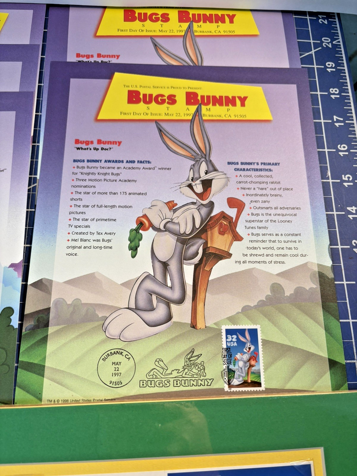 Lot Warner Bros US Postage Stamp 6 First Day 2 Matted 2 Sheets Daffy Bugs Tweety