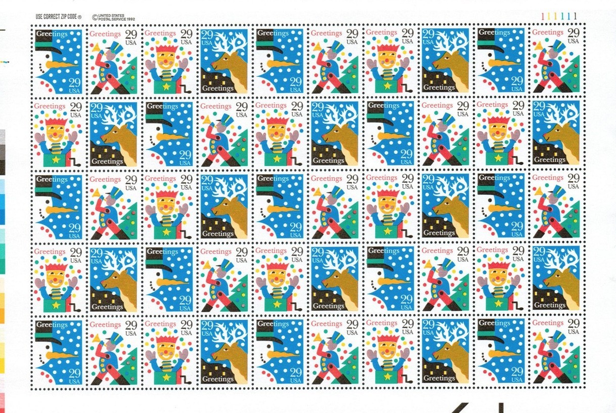 United States 29¢ Christmas Greetings Postage Stamp #2791-94 Full Sheet