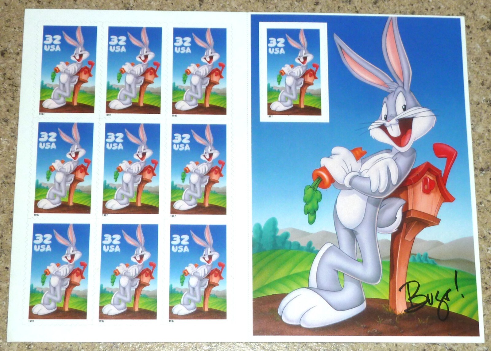 USPS 1997 Card of 10 Looney Tunes “Bugs Bunny” 32¢ Stamps USA Scott 3137 MNH