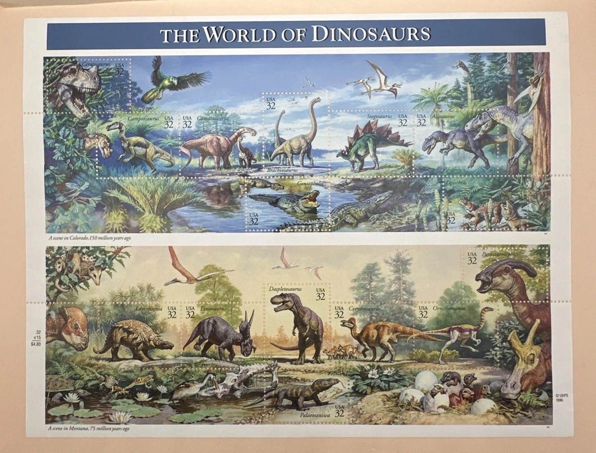 Full Sheet of 15 THE WORLD OF DINOSAURS 32¢ US Postage Stamps USA Mint Unhinged