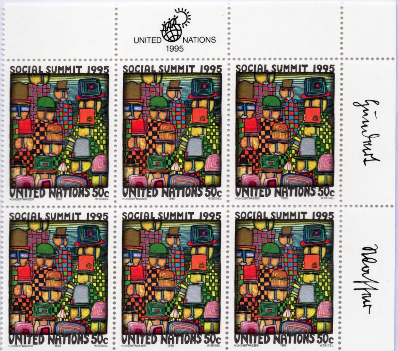 Unused Stamp Block United Nations Social Summit 50 Cents 1995 NEW 6 Total