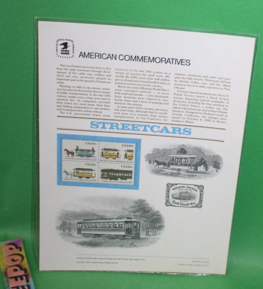 American Commemoratives Streetcars USPS Stamps Panel 200 October 8, 1983