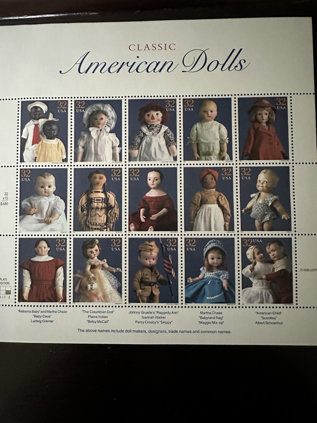 USPS CLASSIC AMERICAN DOLLS 32 CENTS STAMPS 1996 MULTI-COLOR EUC