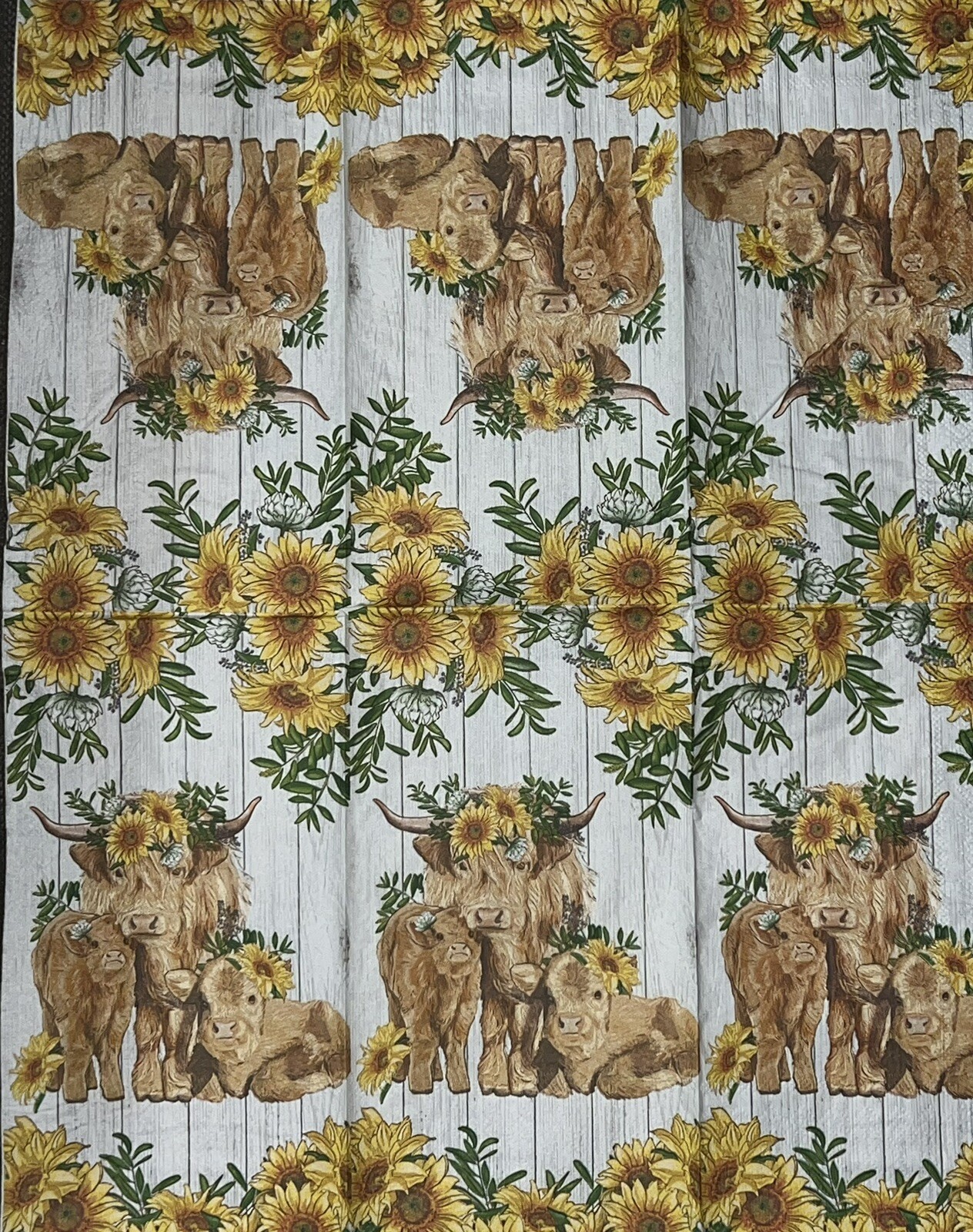 TWO Paper Dinner Decoupage Art Craft Napkins -highland Cow- Pink/sunflowers