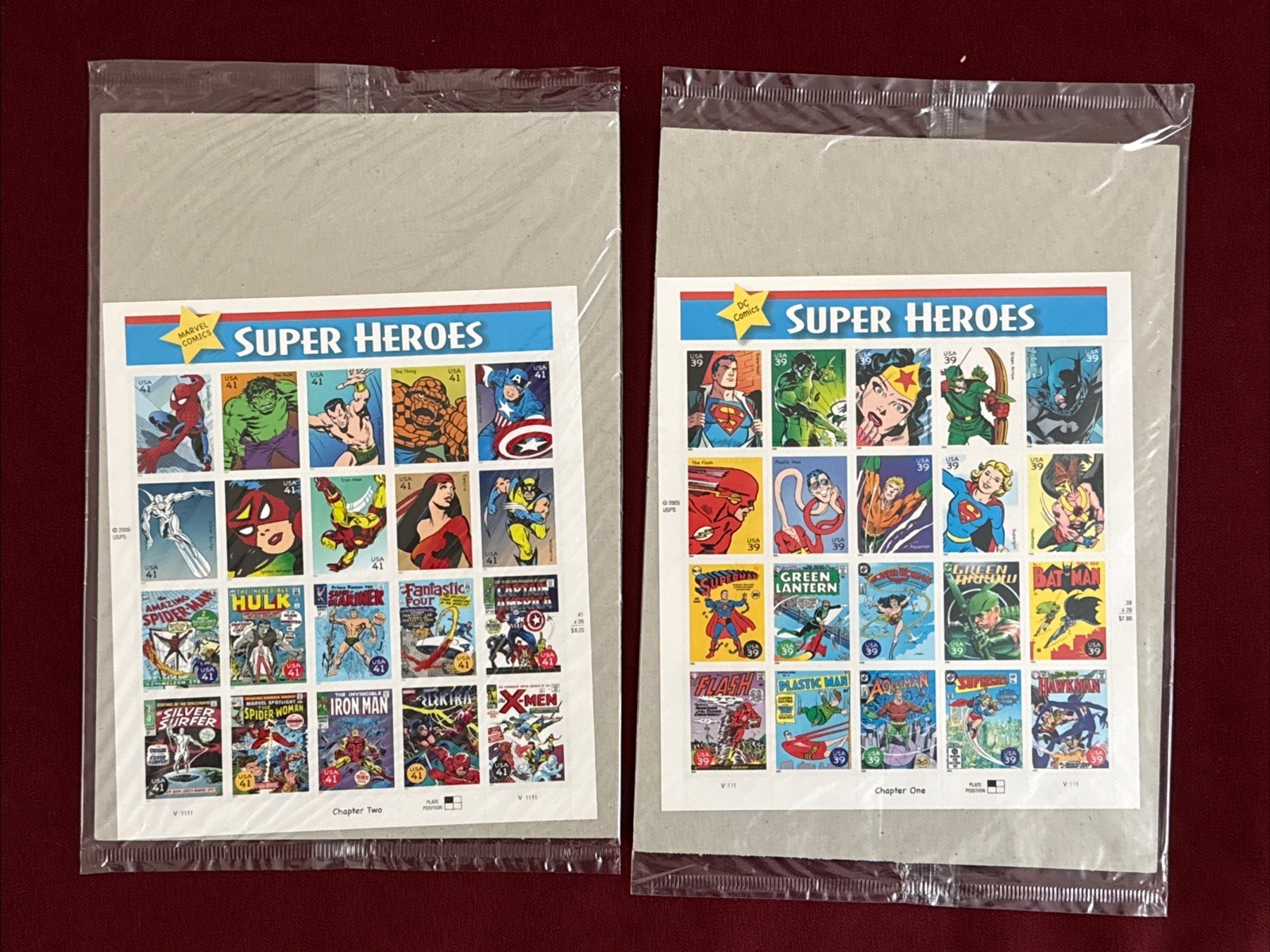 Stamp Sheet Set~SUPER HEROES 39¢ DC 41¢~Marvel Chapter One Two USPS 2005 2006