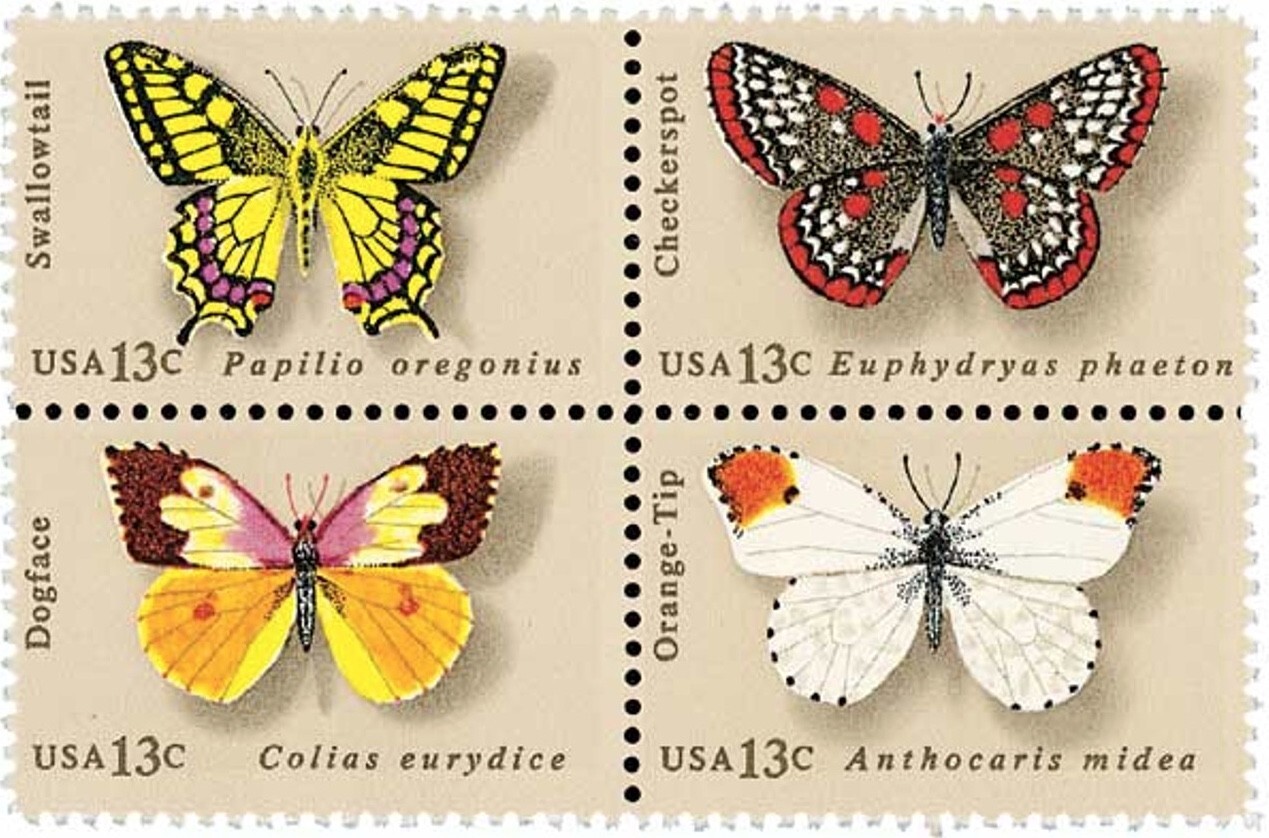 United States 13¢ Butterflies Postage Stamp #1712-15 x 100 singles