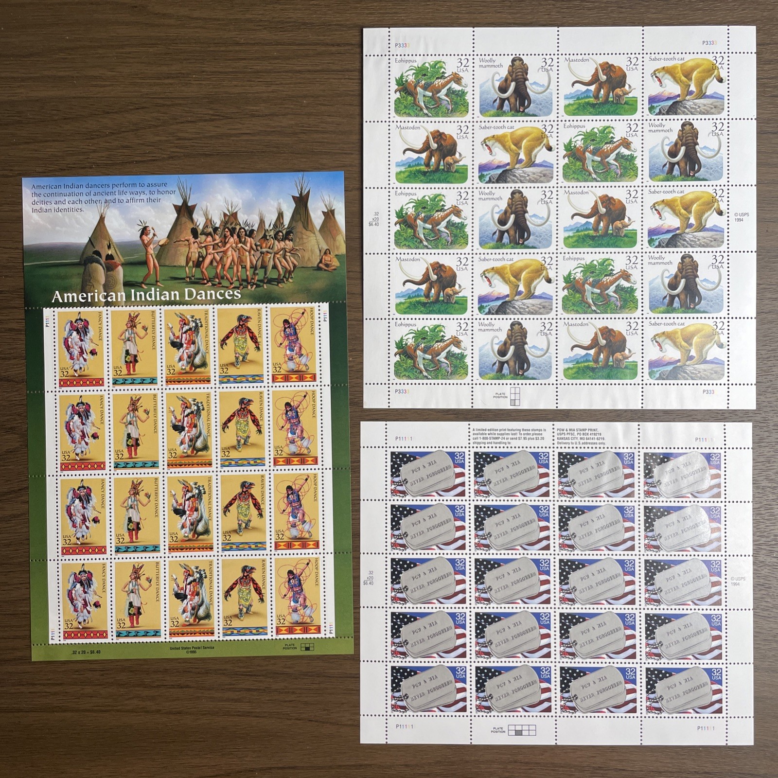 60 32¢ US Stamps of American Indian Dances Prehistorical Animas and POW MIA Lot