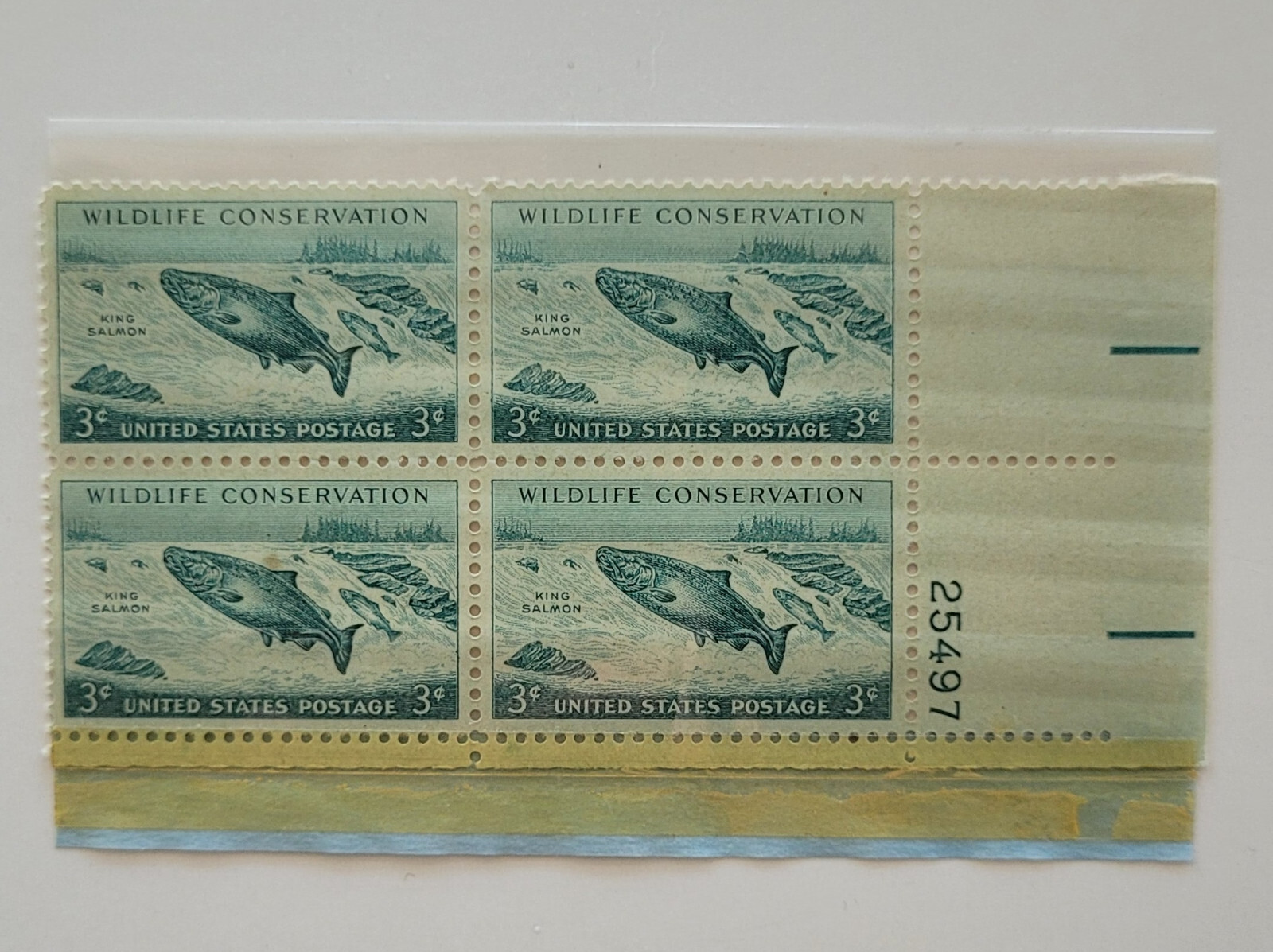US 1956 Wildlife Conservation King Salmon 3c Block of 4 Stamp Scott #1079 MNH OG
