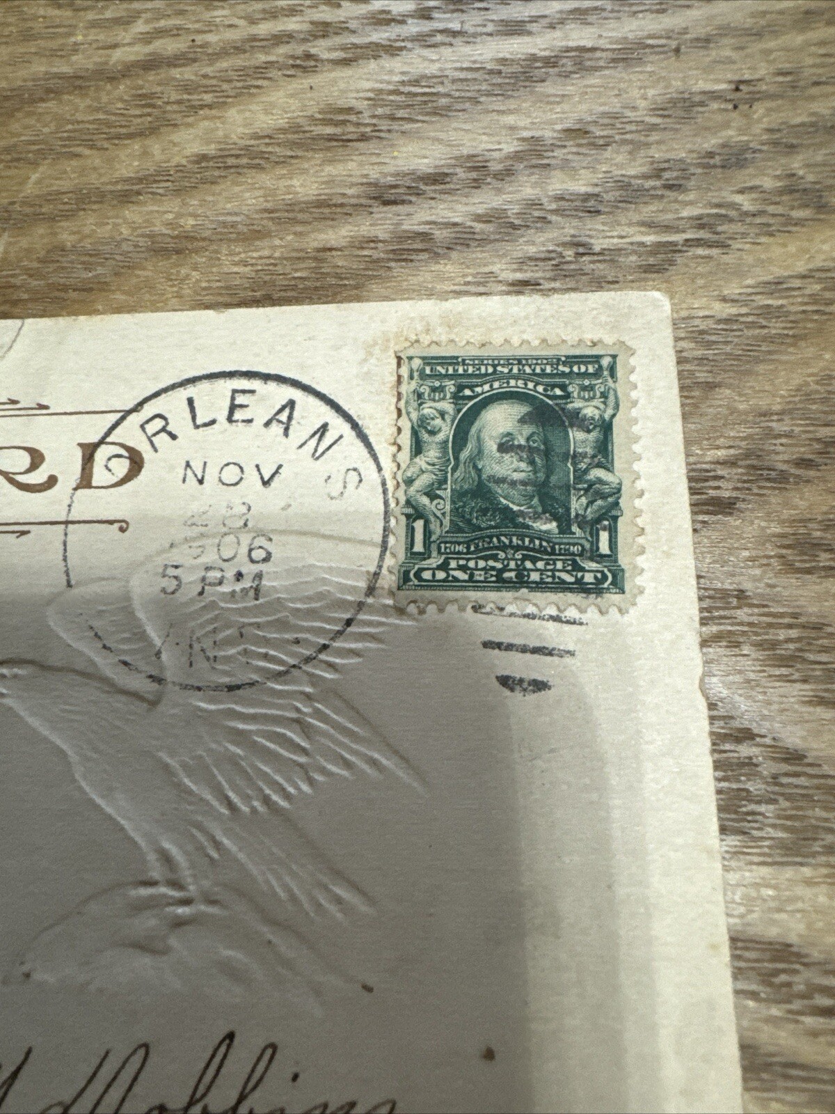 VTG 1706 FRANKLIN 1Cent Stamp POSTAGE Card, Circulated OOAK POSTMARK 1906 Rare