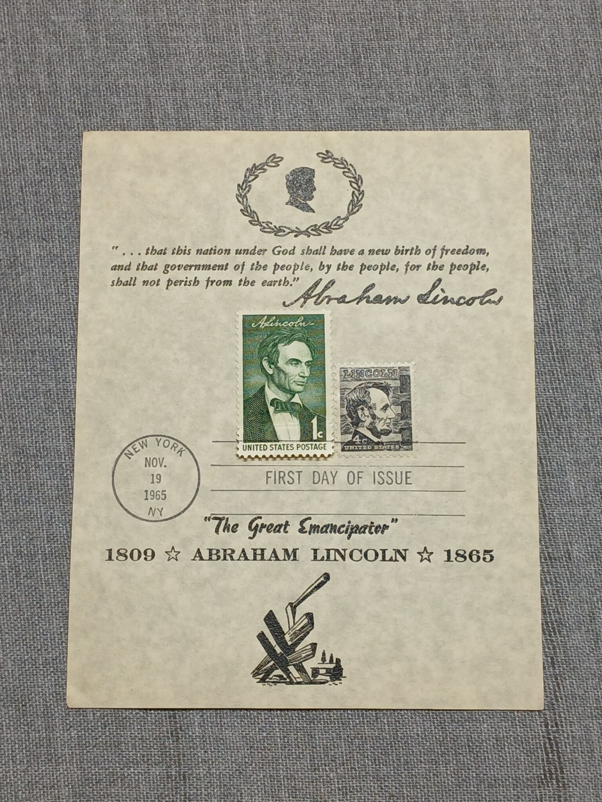 Abraham Lincoln 1965 First Day Cover Gettysburg Quote Stamps Vintage