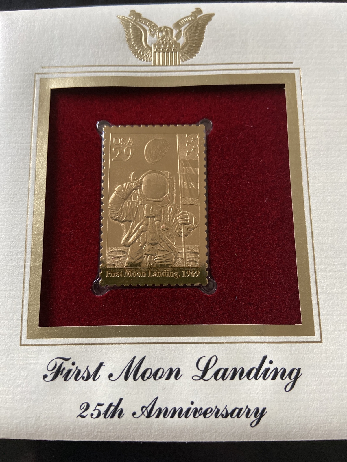First Day Of Issue Jul 20 1994 Washington DC 22kt Gold Replica Moon Landing 25th