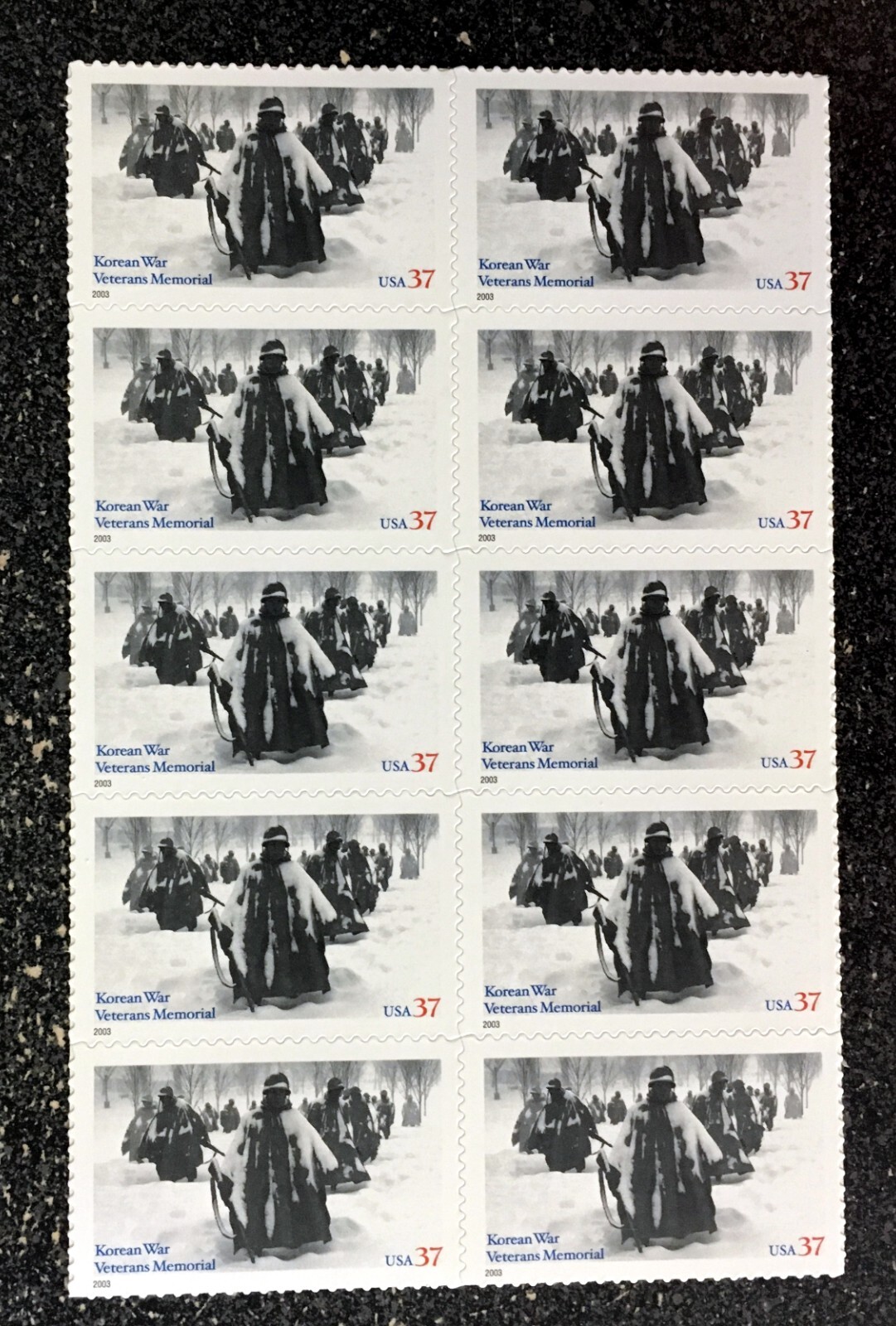 2003USA #3803 37c Korean War Veterans Memorial – Block of 10 From Sheet mint
