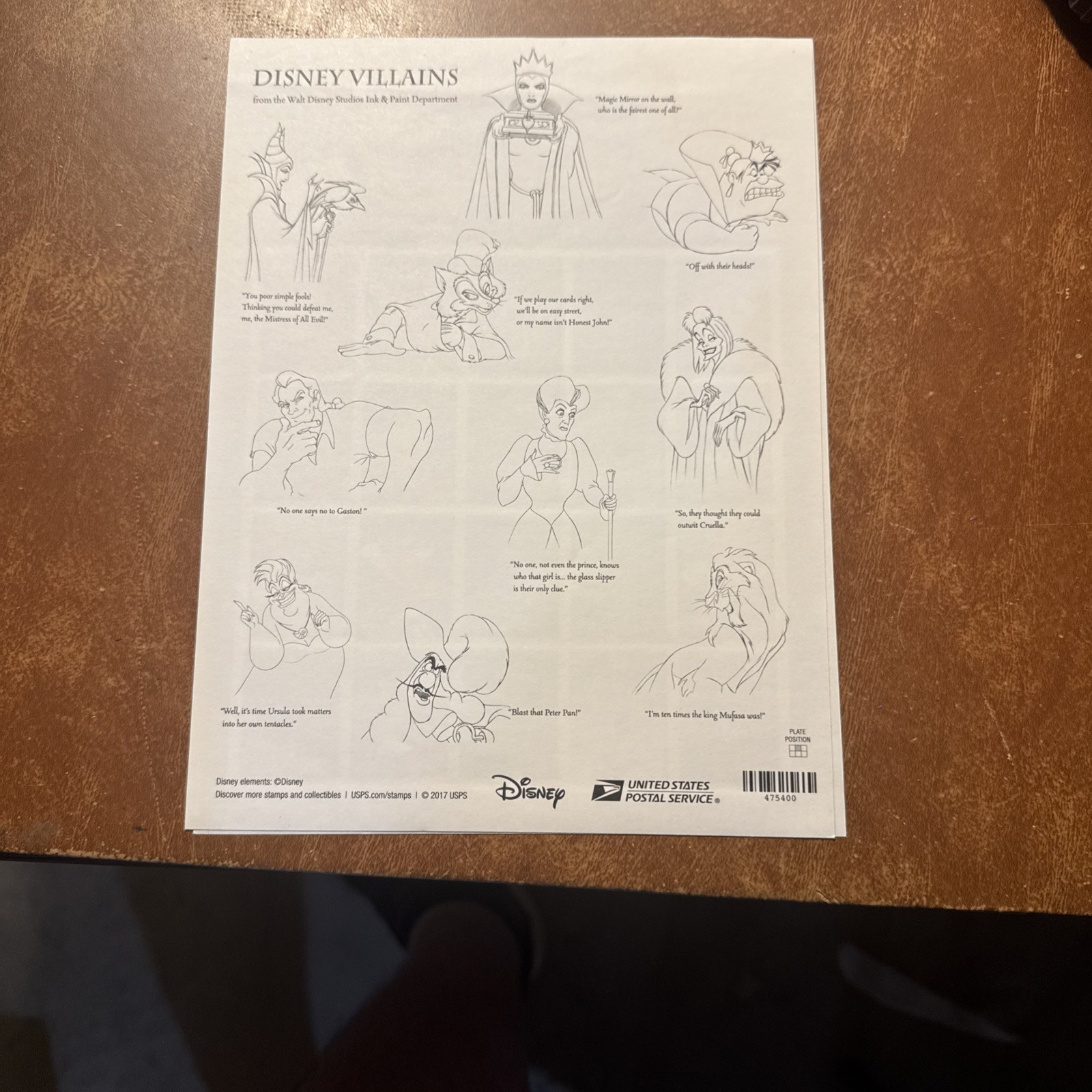 USPS Walt Disney Villains One Sheet Forever Stamps – Booklet of 20 First Class F