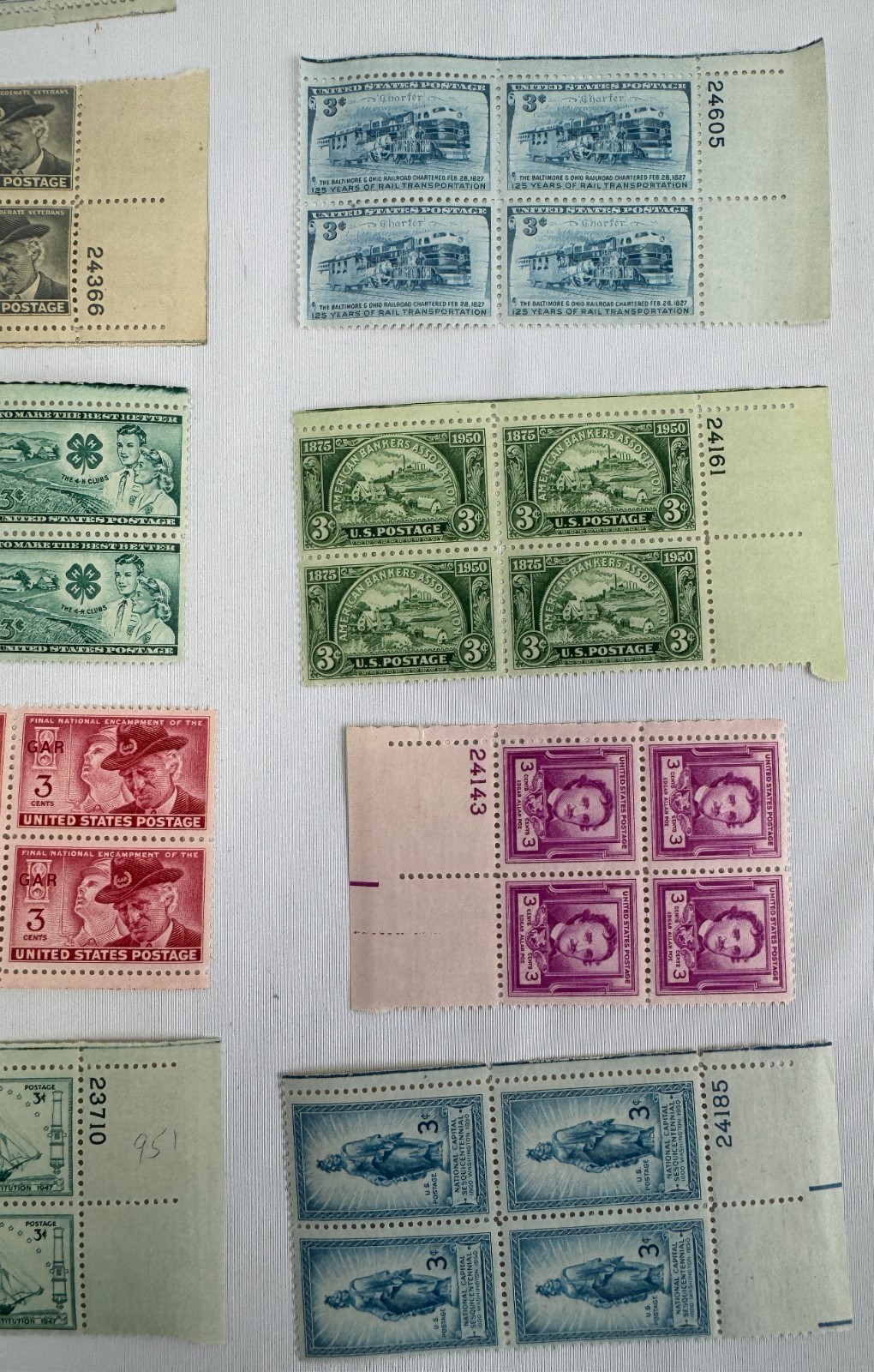 US Commemorative Plate Block Collection 1947-1953 MNH Transportation Military